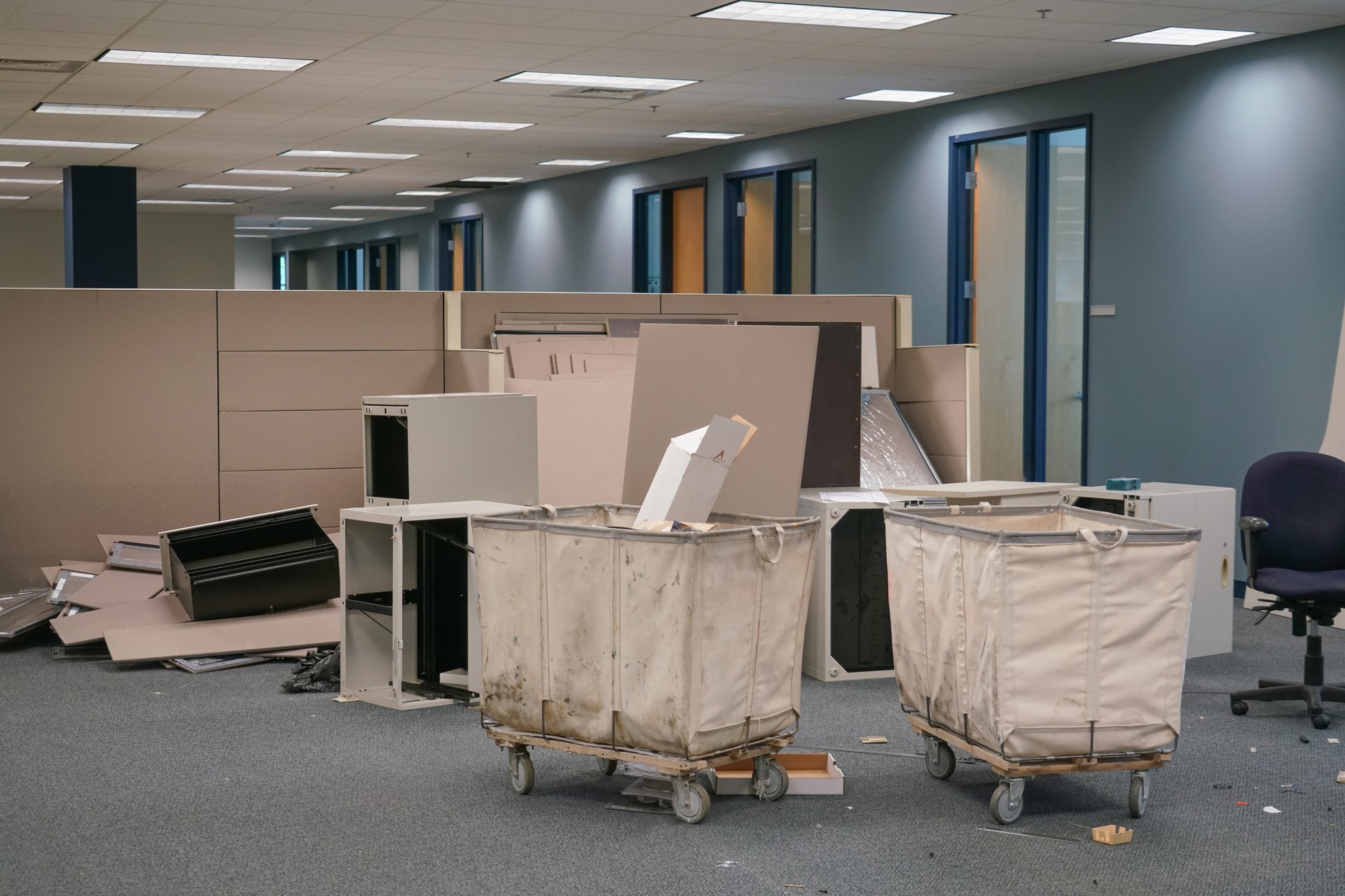 office interior during renovation with furniture removing